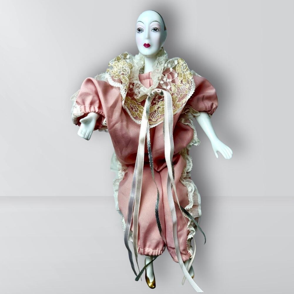 Vintage Harlequin Venetian Dancing Musical Hand Painted Porcelain Doll